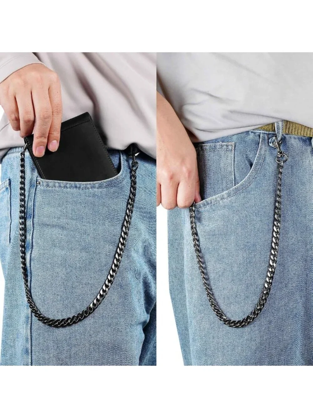 Stylish Genuine Leather RFID Wallet with Anti-Theft Chain | Biker Card Holder